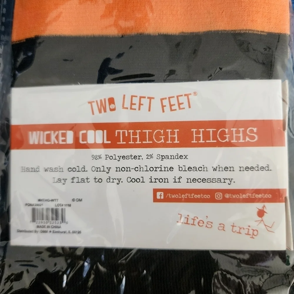 NWT Two Left Feet Wicked Cool Thigh Highs Orange Black Striped Halloween Tights